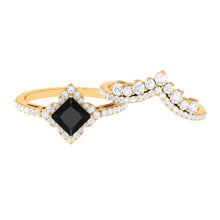 Load image into Gallery viewer, 0.5 Carat Black Onyx and Moissanite Statement Wedding Ring Set
