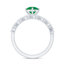 Load image into Gallery viewer, Nature Inspired Emerald Diamond Wedding Bridal Ring Set of 2
