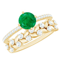 Load image into Gallery viewer, Nature Inspired Emerald Diamond Wedding Bridal Ring Set of 2
