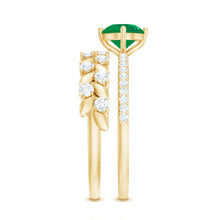 Load image into Gallery viewer, Nature Inspired Emerald Diamond Wedding Bridal Ring Set of 2
