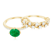 Load image into Gallery viewer, Nature Inspired Emerald Diamond Wedding Bridal Ring Set of 2
