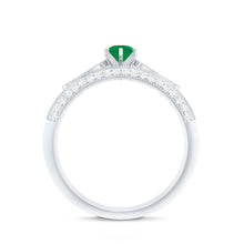 Load image into Gallery viewer, Vintage Looking Emerald Diamond Engagement Wedding Ring Set of 2
