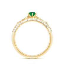 Load image into Gallery viewer, Vintage Looking Emerald Diamond Engagement Wedding Ring Set of 2
