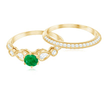 Load image into Gallery viewer, Vintage Looking Emerald Diamond Engagement Wedding Ring Set of 2
