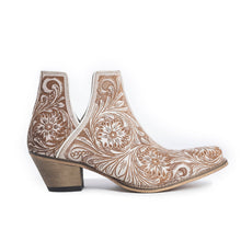 Load image into Gallery viewer, Western Moxie Hand-tooled Booties in White Chocolate - DON GREAT
