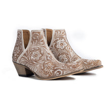 Load image into Gallery viewer, Western Moxie Hand-tooled Booties in White Chocolate - DON GREAT
