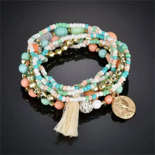 Load image into Gallery viewer, Bohemia Crystal Tassel Multicolor Beads Bracelets For Women Handmade Elastic Rope Charm Wrap Bracelet Summer Beach Party Jewelry
