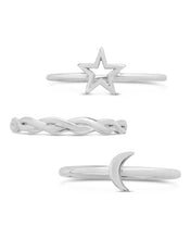 Load image into Gallery viewer, Sterling Silver Celestial Stacking Ring Set of 3
