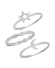 Load image into Gallery viewer, Sterling Silver Celestial Stacking Ring Set of 3
