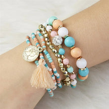 Load image into Gallery viewer, Bohemia Crystal Tassel Multicolor Beads Bracelets For Women Handmade Elastic Rope Charm Wrap Bracelet Summer Beach Party Jewelry
