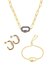 Load image into Gallery viewer, Pave CZ Carabiner Linked Lock Necklace Bundle
