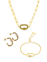 Load image into Gallery viewer, Pave CZ Carabiner Linked Lock Necklace Bundle
