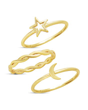 Load image into Gallery viewer, Sterling Silver Celestial Stacking Ring Set of 3
