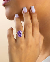 Load image into Gallery viewer, Sterling Silver Elongated Cushion Amethyst CZ Cocktail Ring
