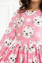 Load image into Gallery viewer, Unicorn Kitties 3/4 Sleeve Pocket Twirl Dress

