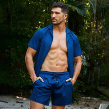 Load image into Gallery viewer, Men’s Short Sleeve Tailored Fit Button-Down Shirt – Blue Sapphire
