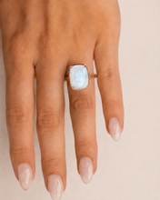 Load image into Gallery viewer, Sterling Silver Elongated Cushion Moonstone Cocktail Ring
