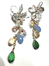 Load image into Gallery viewer, Long Flower earrings Pearl and crystal rhinestone
