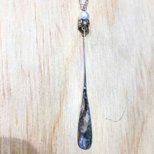 Load image into Gallery viewer, Long Pillar Necklace with pearl and Swarovski side detail

