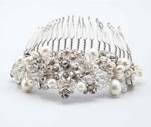 Load image into Gallery viewer, The Princess Bridal tiara hair comb (Silver Rhinestone and Pearl)

