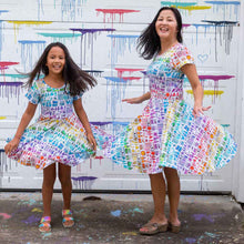 Load image into Gallery viewer, Adult "Smarty Paints" Rainbow Art Supplies Super Twirler Dress with Pockets
