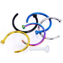 Load image into Gallery viewer, 18G 3/8 Pack Set of 5 Assorted Stainless Steel Nose Hoop Rings
